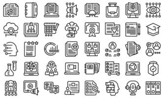 Learning management system icons set outline vector. Laptop machine vector