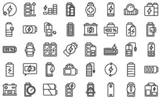 Battery charge icons set outline vector. Electricity charge