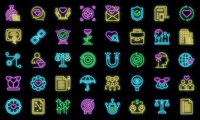 Trust relationship icons set vector neon