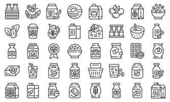 Vegetable milk icons set outline vector. Soy almond vector