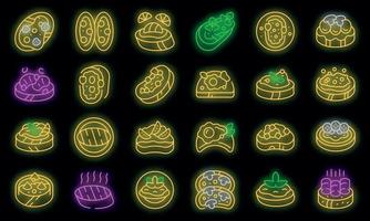 Bruschetta icons set outline vector. Food cheese vector neon