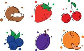 conjunto de iconos de frutas y bayas vector