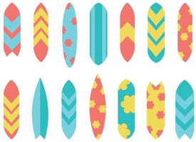 isolated Surfing board different patterns and colours illustration. surf board illustration vector