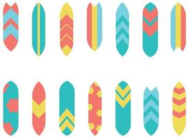 isolated Surfing board different patterns and colours illustration. surf board illustration vector