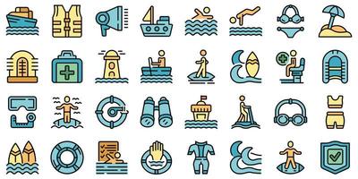 Water safety training icons set vector flat
