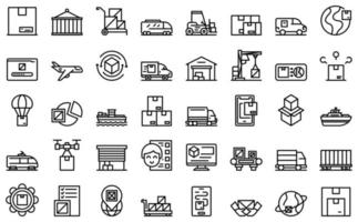 Freight traffic icons set outline vector. Train goods vector