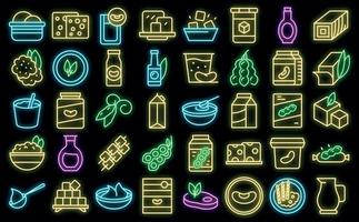 Soy food icons set outline vector. Milk soya vector neon