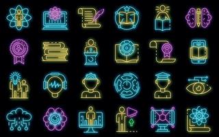 Interactive learning icons set vector neon