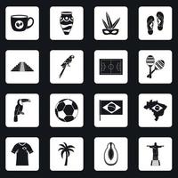 brasil viajes símbolos iconos conjunto cuadrados vector