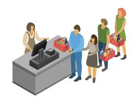 Cashier concept background, isometric style vector
