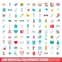 100 medical equipment icons set, cartoon style vector