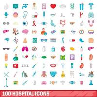 100 hospital, conjunto de iconos de estilo de dibujos animados vector