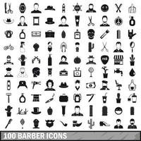 100 barber icons set, simple style vector