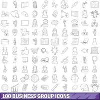 100 business group icons set, outline style vector