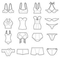 Underwear icons set color, outline style vector