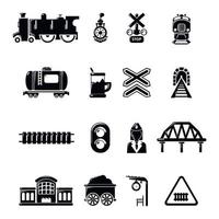 tren, ferrocarril, iconos, conjunto, simple, estilo vector