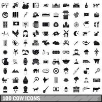 100 cow icons set, simple style vector