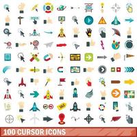 100 cursor icons set, flat style vector