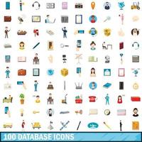 100 iconos de base de datos, estilo de dibujos animados vector