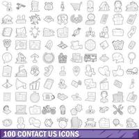 100 contact us icons set, outline style