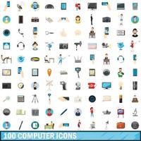 100 computer icons set, cartoon style vector
