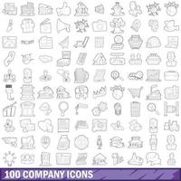 100 company icons set, outline style vector