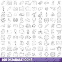 100 database icons set, outline style vector