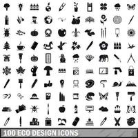 100 eco design icons set, simple style vector