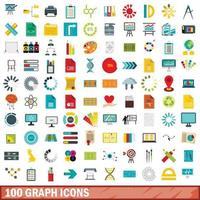 100 graph icons set, flat style vector