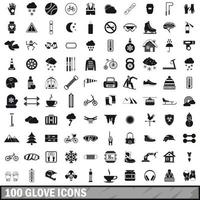 100 glove icons set, simple style vector