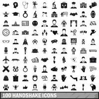 100 handshake icons set, simple style