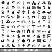 100 happy childhood icons set, simple style vector