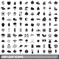 100 leaf icons set, simple style vector