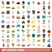 100 iconos de leyenda establecidos, tipo plano vector