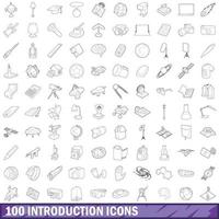 100 iconos de introducción establecidos, estilo de contorno vector