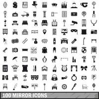 100 mirror icons set, simple style vector