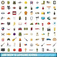 100 men leisure icons set, cartoon style vector