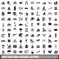 100 sailing vessel icons set, simple style vector