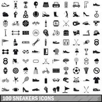 100 sneakers icons set, simple style vector