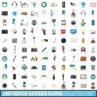 100 touch screen icons set, cartoon style vector