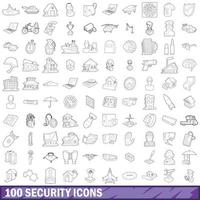 100 security icons set, outline style vector