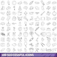 100 successful icons set, outline style vector