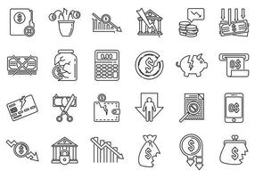 Bankrupt business icon set, outline style vector