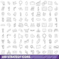 100 strategy icons set, outline style vector