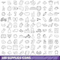 100 suministros conjunto de iconos, estilo de contorno vector