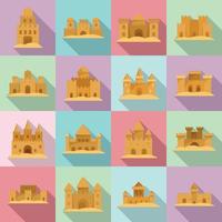 Castle sand icons set, flat style vector