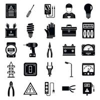 Electrician service worker icons set, simple style vector