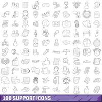 100 support icons set, outline style vector