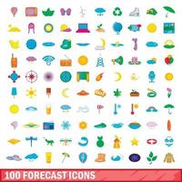 100 forecast icons set, cartoon style vector