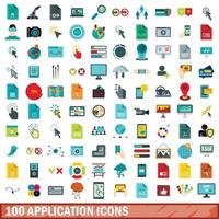 100 application icons set, flat style vector